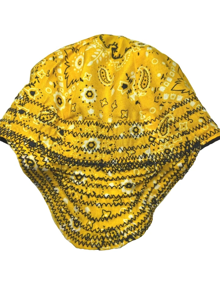 Unisex Fitted Welder's Cap Size 6.5 Handmade Yellow/Black W/Flower Print New - Image 4 of 4