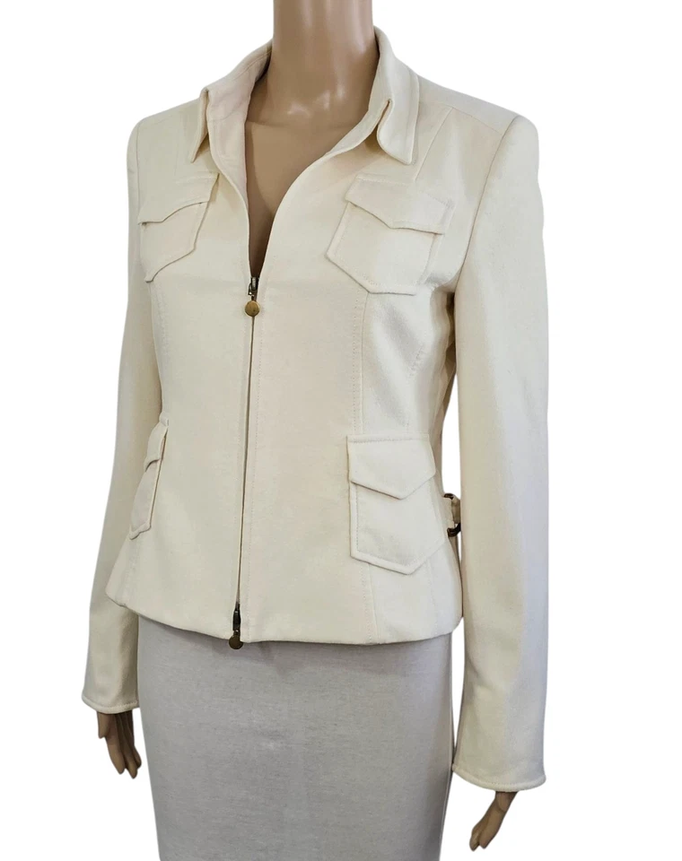 AKRIS PUNTO Ivory Wool Angora Full Zip Jacket 6 - Image 2 of 4