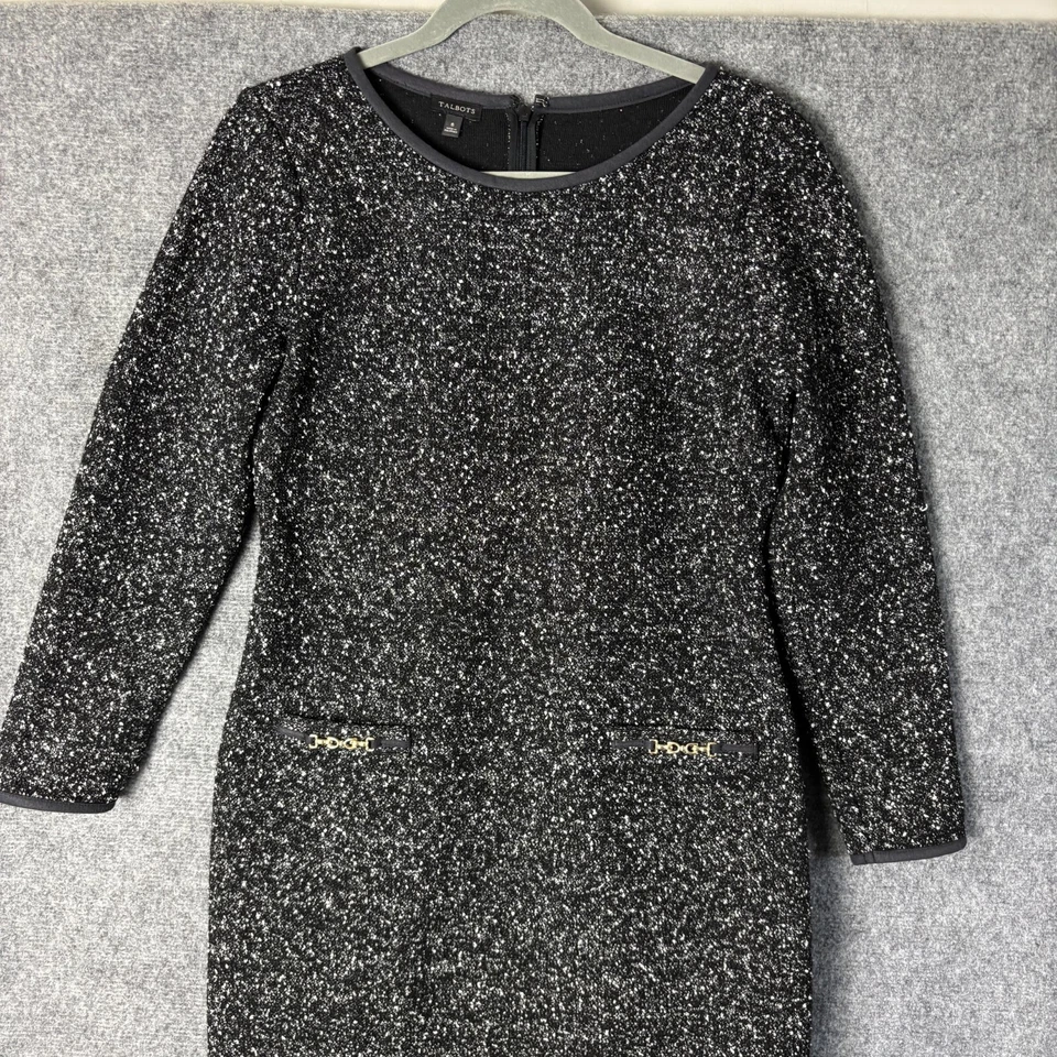 Talbots Dress Women's 6 Black White Speckled Sheath Stretch Knit Office Career - Image 2 of 4