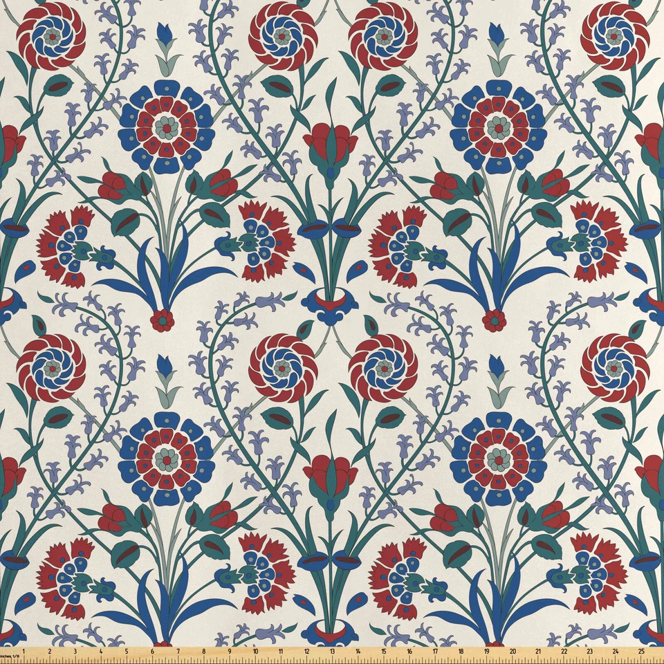 ABAKUHAUS marokkanisch Satin Stoff als Meterware Altes Blumenblatt-Ornament