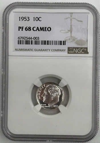 1953 PF 68 Cameo Roosevelt 10C NGC 90% Silver *SL