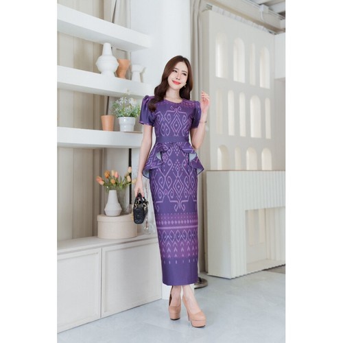 Thai Dress Modern Fabric Gown Set Wedding Skirt Blouse Print Costume Women Long - Picture 7 of 11