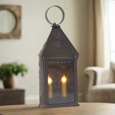 Irvins Country Tinware Hospitality Lantern with Chisel in Kettle Black