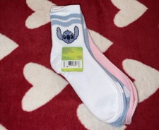 NWT Women  s Ladies Disney Stitch Ankle Socks 3 Pair Baby Pink, Blue Shoe Sz 4-10