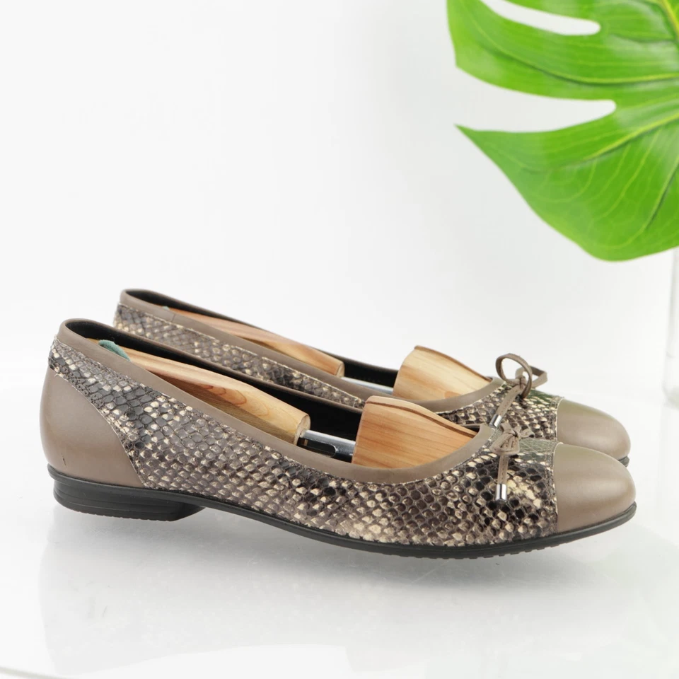 Zapato sin cordones Ecco Touch Ballet para mujer talla plana 40 9 cuero gris tostado piel de serpiente Foto 2 de 4