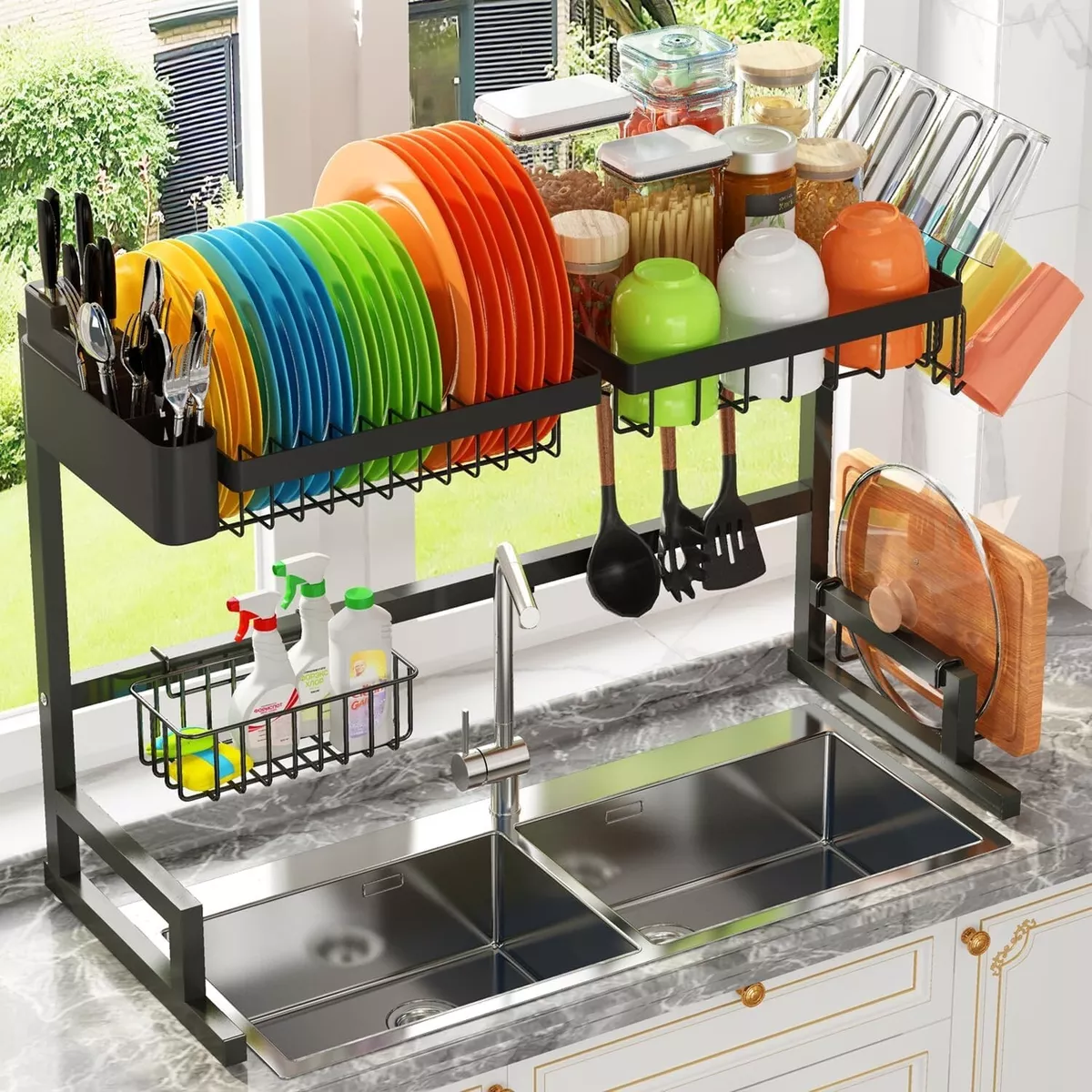 New Large Capacity Plastic 2-layer Kitchen Drain Rack, Dish Rack