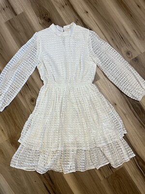 Mustard Seed Womens Small White Lace Tiered Mini Dress Long Balloon Sleeve  Boho | eBay