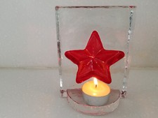 Clear Glass With Indented Red Star Heavy Votive Tea Light Holder