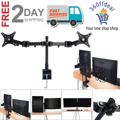 Dual Monitor Arm Desk Table Mount Stand For 2 Lcd Fully Swivel