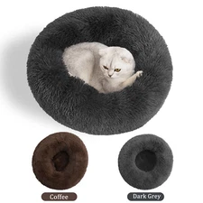 Warm Plush Round Donut Pet Dog Cat Bed Fur Soft Puppy Calming Bed Kennel NEW
