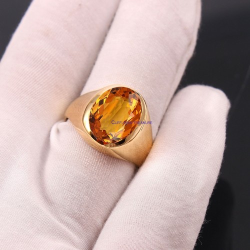 Anello Placcato Oro Sterling 925 Pietra Preziosa Citrino Naturale Da Uomo #4449 - Foto 3 di 4