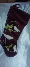 2002 MARTHA STEWART EVERYDAY VELVETY PLUSH CHRISTMAS STOCKING BURGUNDY w/DOVES