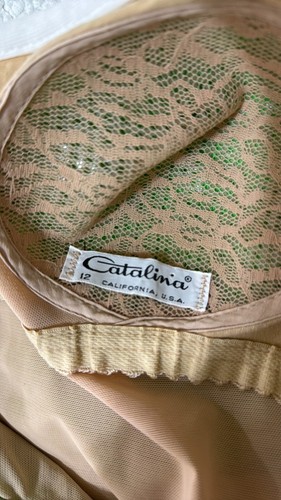 Vtg 60’s Catalina Women’s Swimsuit Pin Up One-Piece Green White Trim Flowers MCM - Picture 9 of 12