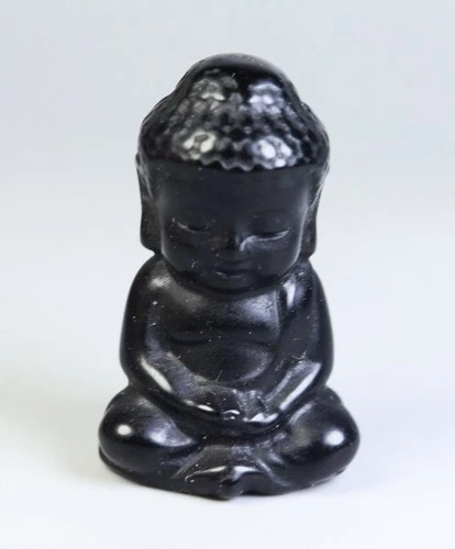 Natural Black Obsidian Quartz Crystal Stone Baby Buddha Healing Mineral Specimen