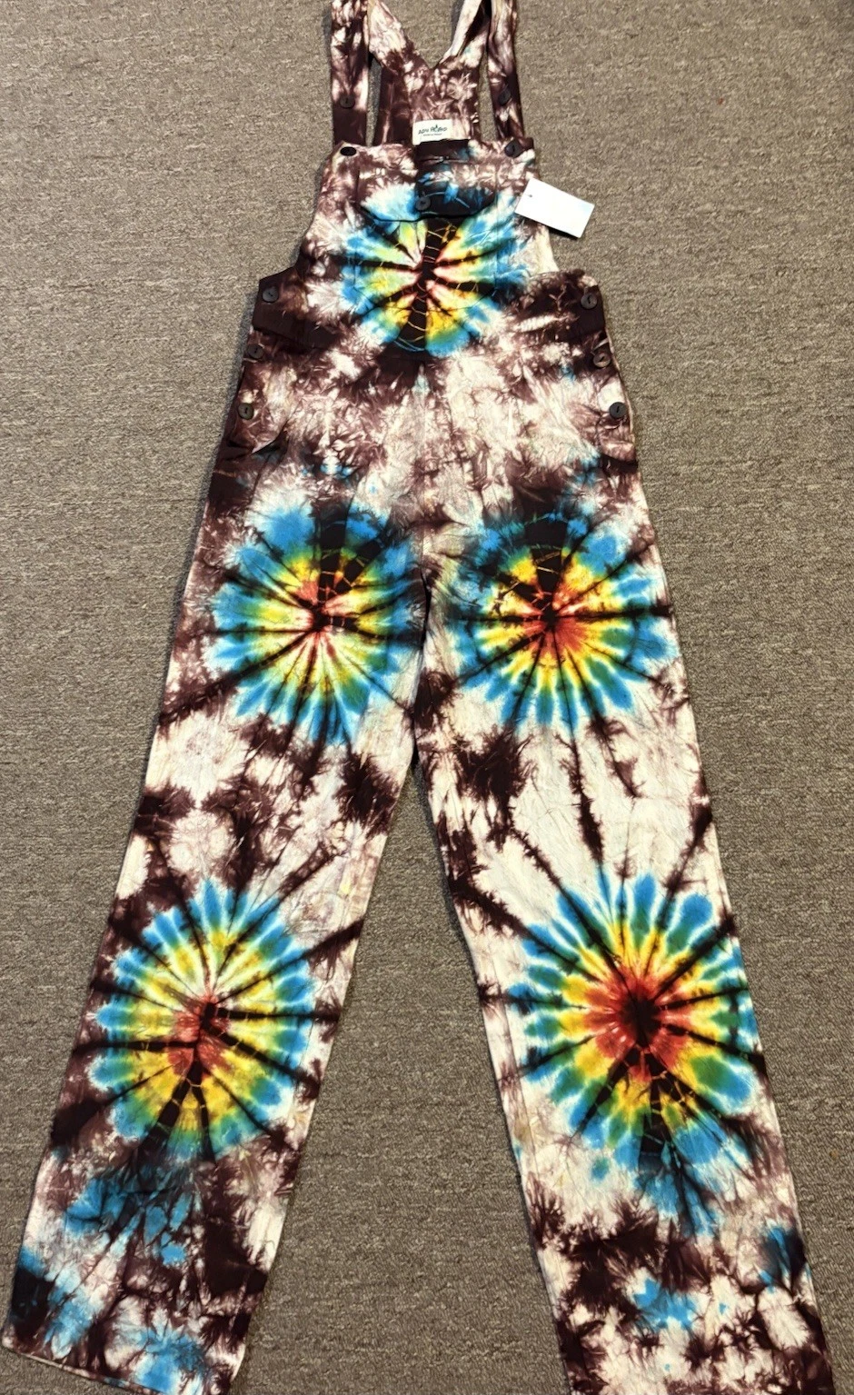 Boho Overalls Tie Dye Brown Playsuit Festival Summer Hippie Pockets Comfy S