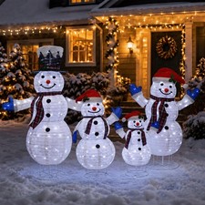 4-Piece Outdoor Christmas Decoration Pop-Up Snowman Family Set with Cool White L