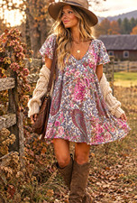 show me your MuMu S Paisley, print Floral cottagecore BoHo Mini Dress