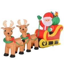 HOMCOM 8ft Long Christmas Inflatable Santa Claus with Sleigh and Reindeer, Outdo