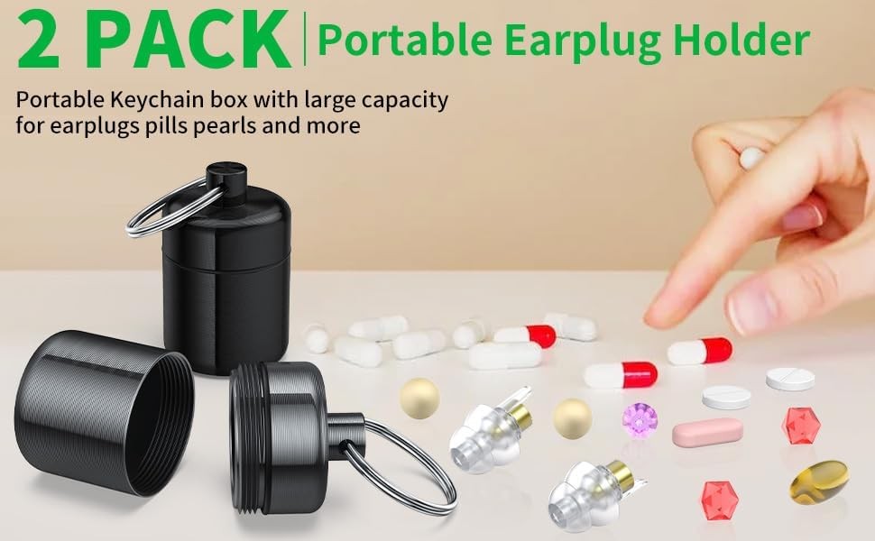 Ear Plug Carrying Case Keychain(2 Pack), Small 2 Pair (Pack of 1), Black Grey 