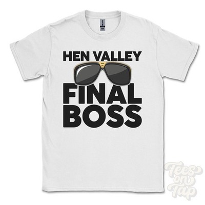 HEN VALLEY FINAL BOSS T-SHIRT lustiges Weihnachtsgeschenk Valley Anglesey Wales Ibiza Parodie