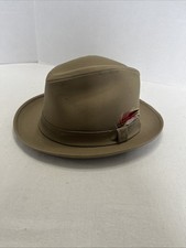Classic Tan Fedora Pinched Crown Feather Band Size 7 Vtg Made In USA
