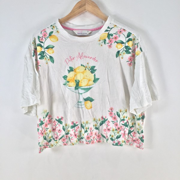 Peter alexander womens crop t shirt size M white floral short sleeve 119551