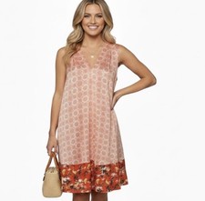 Peter Som Coral Print Vneck Sleeveless Shift Dress Size Small