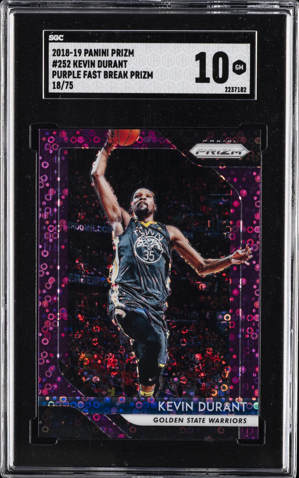 2018-19 PANINI PRIZM PURPLE FAST BREAK PRIZM 18/75 #252 KEVIN DURANT SGC 10 GM