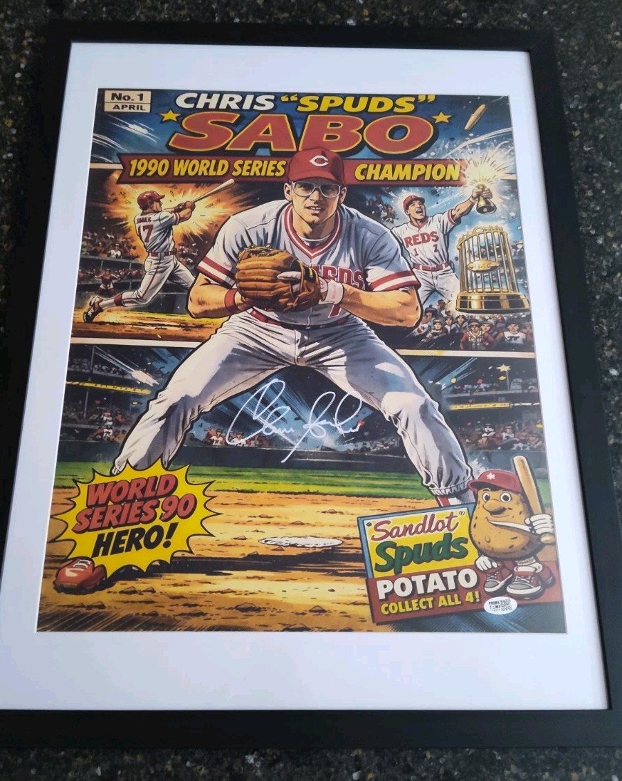 CHRIS SABO SIGNED 16X20 PHOTO framed 18x24 SIGNED Auto COA Witnessed 1990 W.S.C 