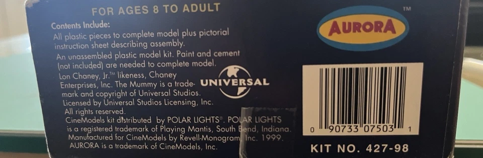 1999 Polar Lights Aurora Plastic Model Kit The Mummy Universal Monsters - Image 2 of 3