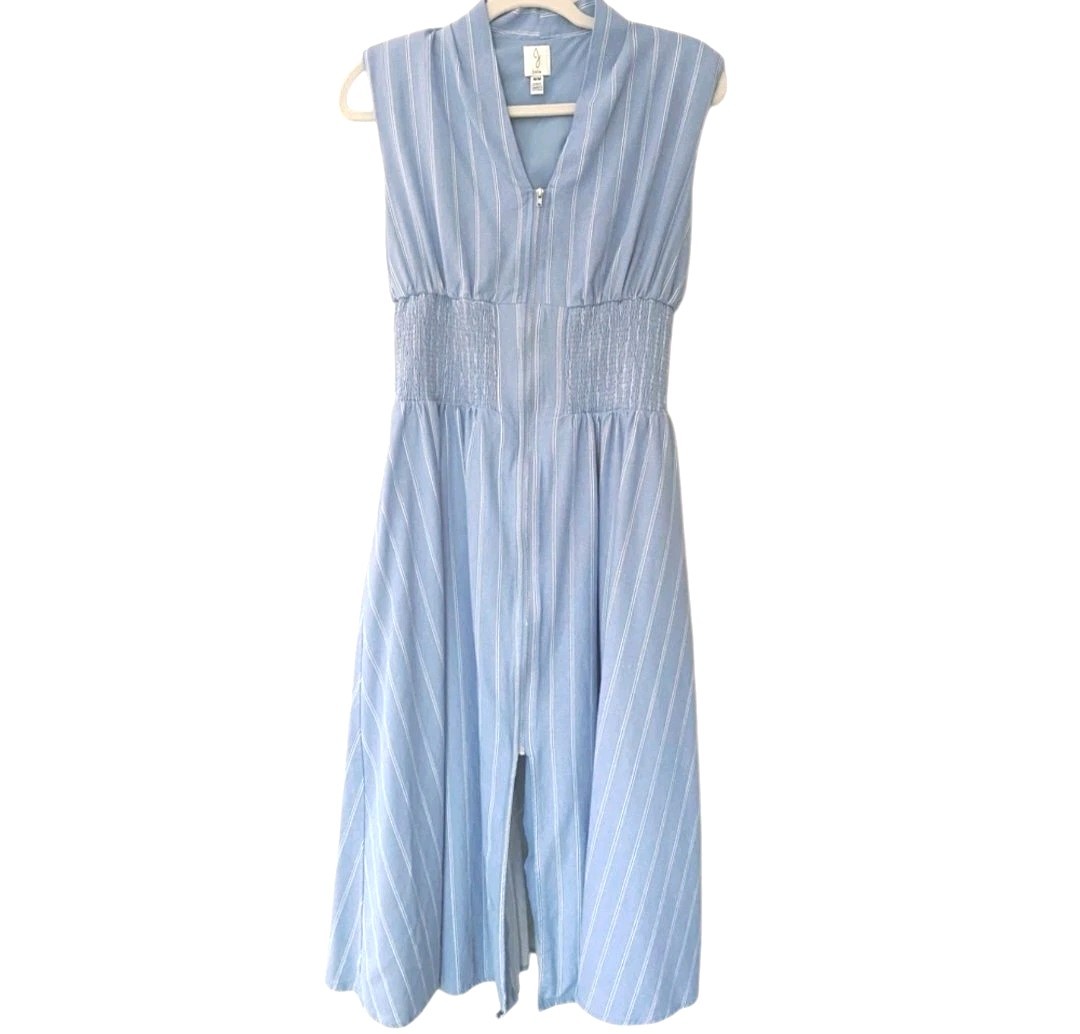 vertical striped dress New Joie Blue Stripe Print Long Lined Size Large Velvet Colors:Charcoal 820 KissProm Tiered Ruffle A-Line gala-ready formal gown Multi This midi