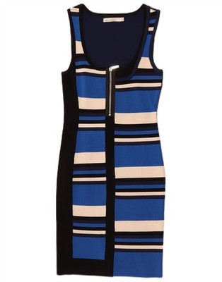 Karen Millen Damen ärmelloses figurbetontes Kleid US 1 2XS blau gestreift Viskose QT05