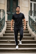 Adidas Black Track Pants with White Stripes, Size Small