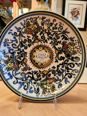 CERAMICHE ITALIA CENA TAZÓN PINTADO A MANO AZUL PERGAMINOS FLORES EXQUISITO - Imagen 1 de 4