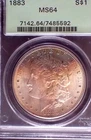 1883 Toned Morgan PCGS MS64  Rainbow Toning Old Slab  MDT 26 002