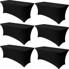 Obstal 6 Pack Stretch Spandex Table Covers for 6 Foot 6FT | 6 Pack, Black 