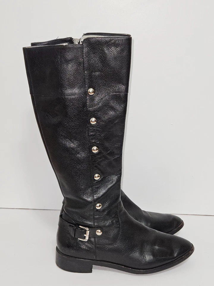 Michael Kors Botas de cuero negras con hebillas y tachuelas plateadas para mujer talla 7 Foto 2 de 4