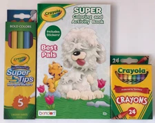 3 Crayola Super Coloring & Activity Book, Crayola Super Tip Markers & Crayons