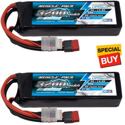 NHX Muscle Pack 4S 14.8V 3200mAh 50C Lipo Battery (2) w/ DEANS Connector