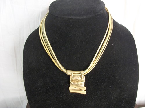 Chico's Choker, Leather Corded, Brass Pendant, Gold Tone