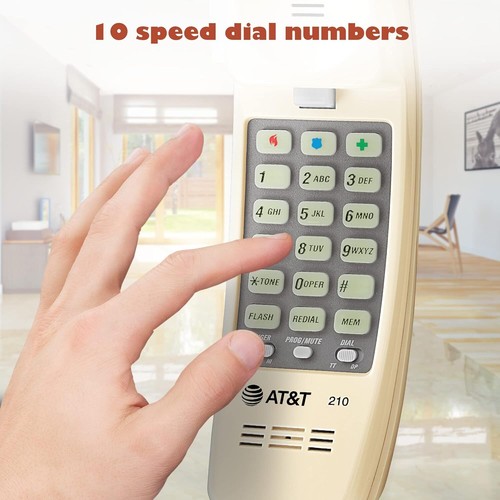 Telefon przewodowy AT&T 210 Trimline - do montażu na ścianie, bez zasilania prądem przemiennym, biały, czarny beżowy - Zdjęcie 8 z 18
