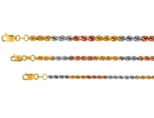 14k Gold Tri-color Solid Rope Chain 2.2mm-3mm Twist Link Necklace 16"-24"