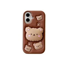 For iPhone11 12 13 14 15 16 17 Pro Max S25 3D Cute Bear Soft Silicone Case Cover