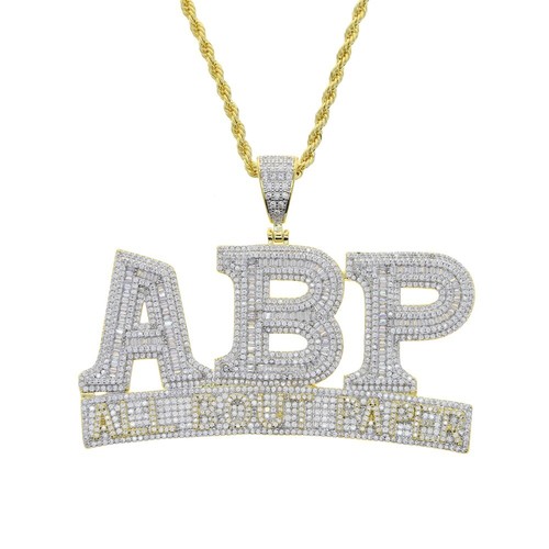 5AAA+ CZ Hop Hip Ice Out Bling ALL BOUT PAPER ABP Pendant 24k Real Gold Plated - Picture 6 of 10