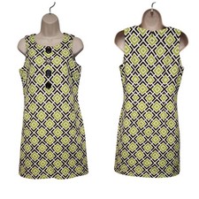 Michael Kors Classic Shift Dress Green Brown Geometric Print Pockets Size 8