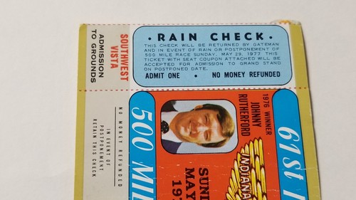 1977 61st Indianapolis 500 Race Winner A.J. Foyt Ticket Stub Z2 - Picture 2 of 3