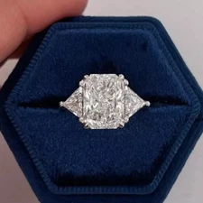 4.50CT Radiant Cut Moissanite Three Stone Engagement Ring 14k White Gold Plated