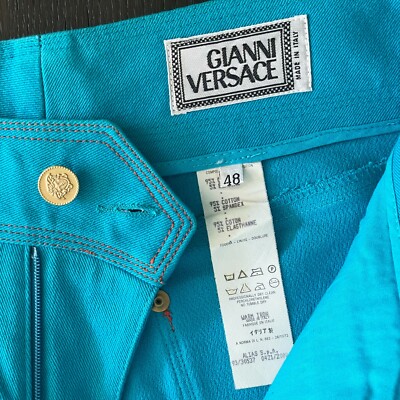 GIANNI VERSACE stretch jeans turquoise size 48 from S/S 1993 Miami