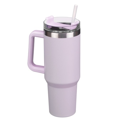 1.18Ltr Double Wall Drinking Tumbler With Lid & Straw - Lilac - Picture 2 of 6