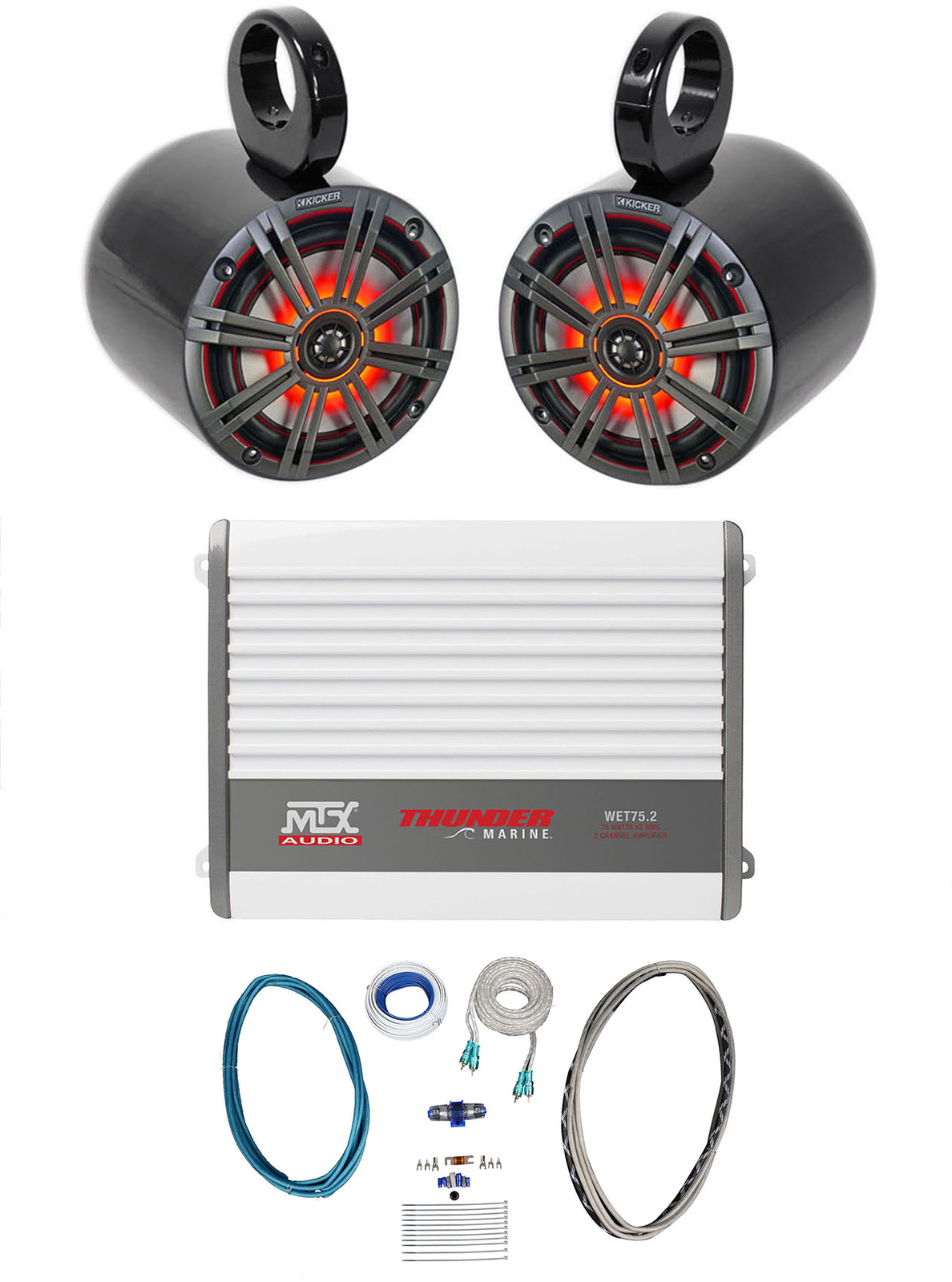 2 Светодиодные колонки KICKER KM65 65 Black Marine Wakeboard Tower со светодиодной подсветкой Усилитель MTX Комплект